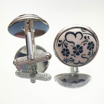 Siyah Papatya ve Kalp Desenli Kol Düğmesi - Çini Evi