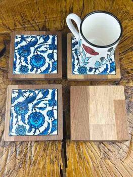 Sous-verres à motif de phénix – Élégance mythique en céramique d’Iznik et bois naturel - Çini Evi (1)