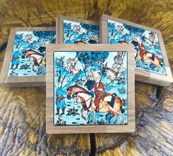 Sous-verres à motif de scène de chasse ottomane – Cadeau décoratif pour amateurs de chasse - Çini Evi