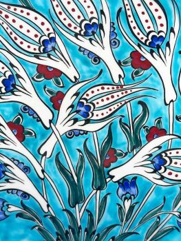 Special Ceremony Gift Turquoise Background Tulip Motif Iznik Ceramic Plate - 2