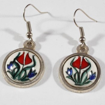 Special Tulip Iznik Ceramic Earrings - Çini Evi