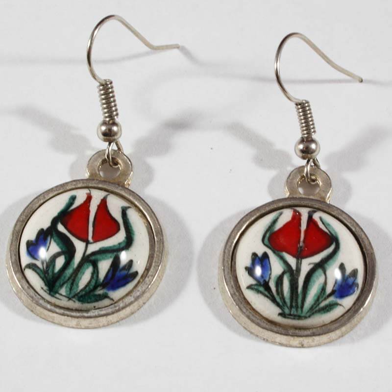 Special Tulip Iznik Ceramic Earrings - 1
