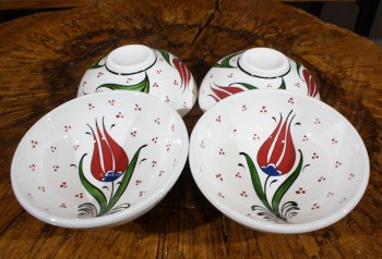 Special Tulip Pattern 4 Pieces Bowl Set - Çini Evi