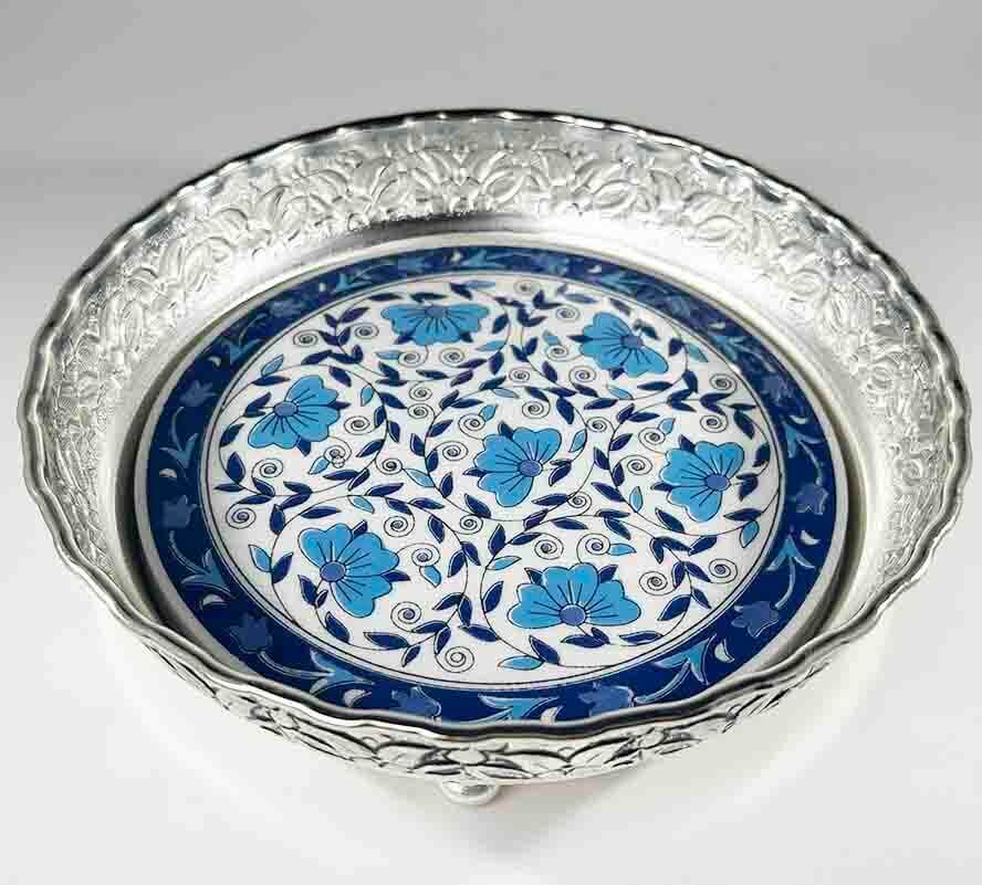 Sucrier Argenté avec Motifs Végétaux – Cadeau Institutionnel Élégant Inspiré des Céramiques d’Iznik - 1