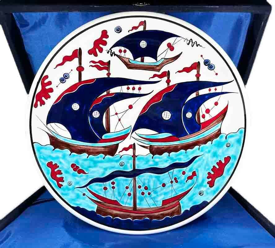 Traditional Sunken Galleon 30 cm Iznik Ceramic Plate - 1
