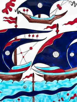 Traditional Sunken Galleon 30 cm Iznik Ceramic Plate - 2