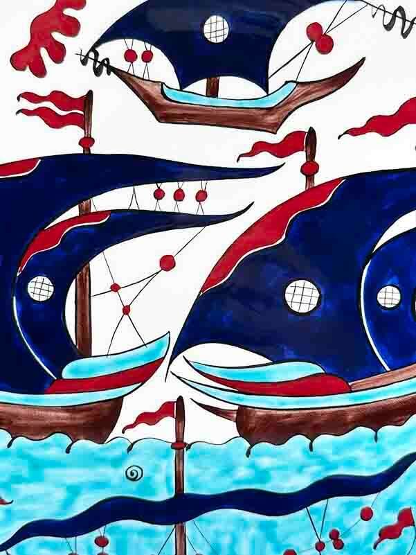 Traditional Sunken Galleon 30 cm Iznik Ceramic Plate - 2