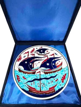 Traditional Sunken Galleon 30 cm Iznik Ceramic Plate - 3