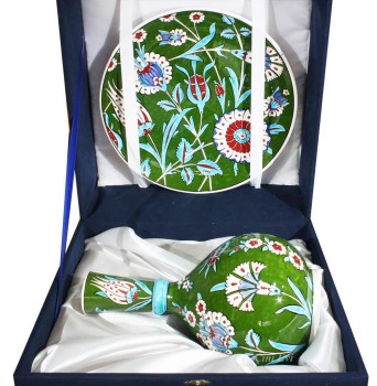 Symbol der Segnungen Granatapfel-Muster-Iznik-Keramik-Vase-Platten-Set - Çini Evi (1)