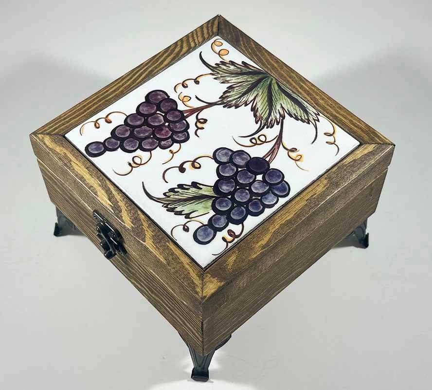Symbol of Abundance – Grape Patterned Wooden Jewelry Box - 1