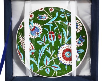 Symbol of Blessings Pomegranate Patterned Iznik Pottery Vase Plate Set - 2