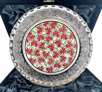 Carnation Motif Silver Plate Symbol of Elegance 25 cm - Çini Evi