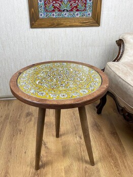 Table basse en céramique d’Iznik – Motif lotus vert – Cadeau de pendaison de crémaillère - Çini Evi