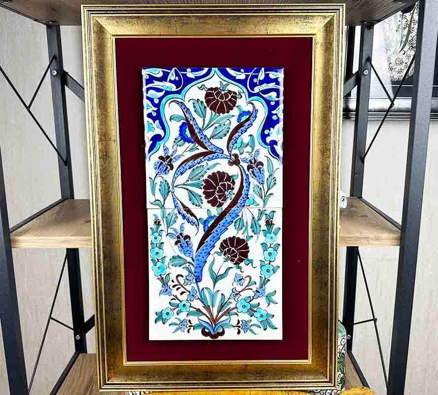 Tableau d’Entreprise en Céramique d’Iznik 20x40 cm – Motif Fleur de Grenade - 1