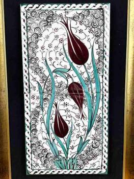Tableau mural d’entreprise 20x40 cm avec passe-partout – Motifs Tulipe et Corne d’Or - Çini Evi (1)