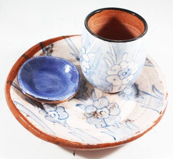 Tasse à café en argile fond bleu - Çini Evi