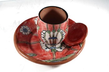 Tasse à café en céramique d’Iznik fond rouge - Çini Evi