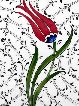 Tek Lale ve Haliç İznik Çini Tabak 25cm - Çini Evi (1)