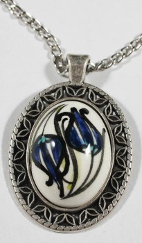 Ters Düz Lale İznik Çini Kolye Ucu - Çini Evi