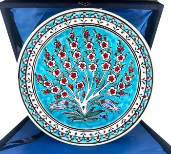 Thank-You Gift, Turquoise Ground Tree of Life Iznik Ceramic Plate - Çini Evi