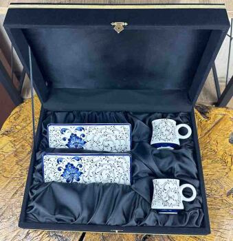 The Blue Lotus Patterned İznik-Style Coffee Serving Set – Elegant Gift Edition - 4