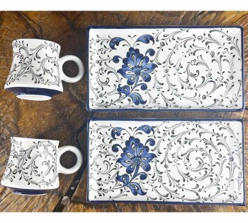 The Blue Lotus Patterned İznik-Style Coffee Serving Set – Elegant Gift Edition - Çini Evi