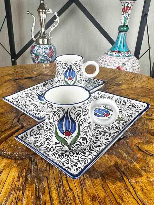 The Blue Tulip and Haliç Patterned İznik Tile Coffee Serving Set – Corporate Gift - 2
