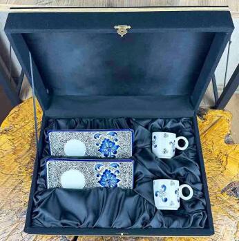 The Classic Blue Hatayi Floral İznik Tile Coffee Serving Set – Elegant Gift Edition - 4