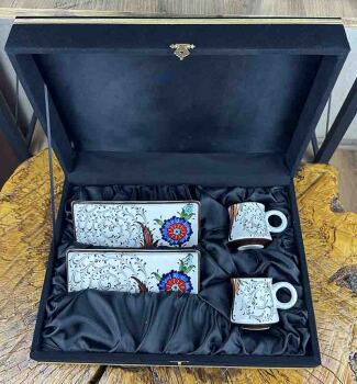 The Damascus-Style Hatayi Floral İznik Tile Coffee Serving Set – New Home & Special Occasion Gift - 4
