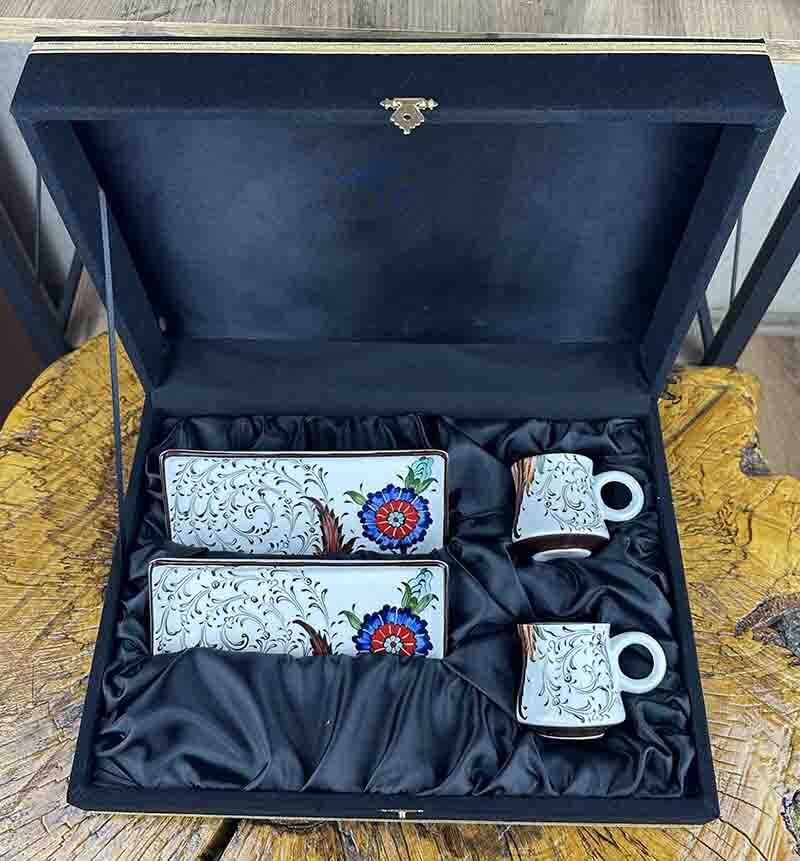The Damascus-Style Hatayi Floral İznik Tile Coffee Serving Set – New Home & Special Occasion Gift - 4