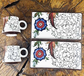 The Damascus-Style Hatayi Floral İznik Tile Coffee Serving Set – New Home & Special Occasion Gift - Çini Evi