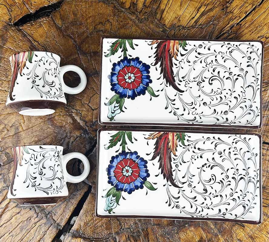 The Damascus-Style Hatayi Floral İznik Tile Coffee Serving Set – New Home & Special Occasion Gift - 1