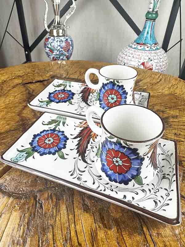 The Damascus-Style Hatayi Floral İznik Tile Coffee Serving Set – New Home & Special Occasion Gift - 2