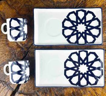 The Seljuk Geometry Patterned İznik Tile Coffee Serving Set – Designed for Modern Homes - Çini Evi