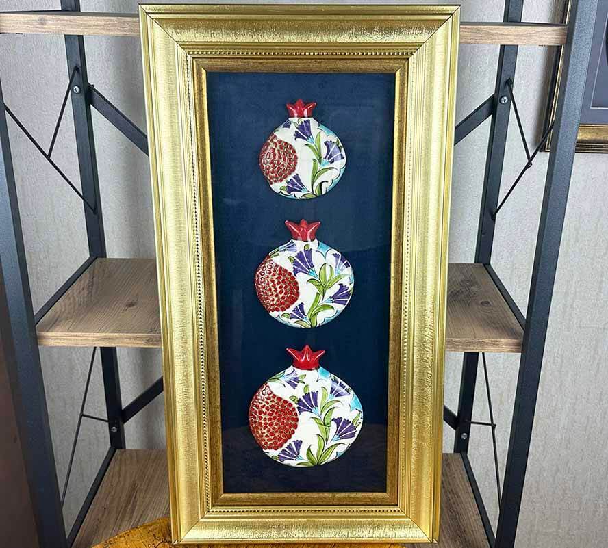 The Three Pomegranates of Abundance – Iznik Ceramic Wall Panel - 1