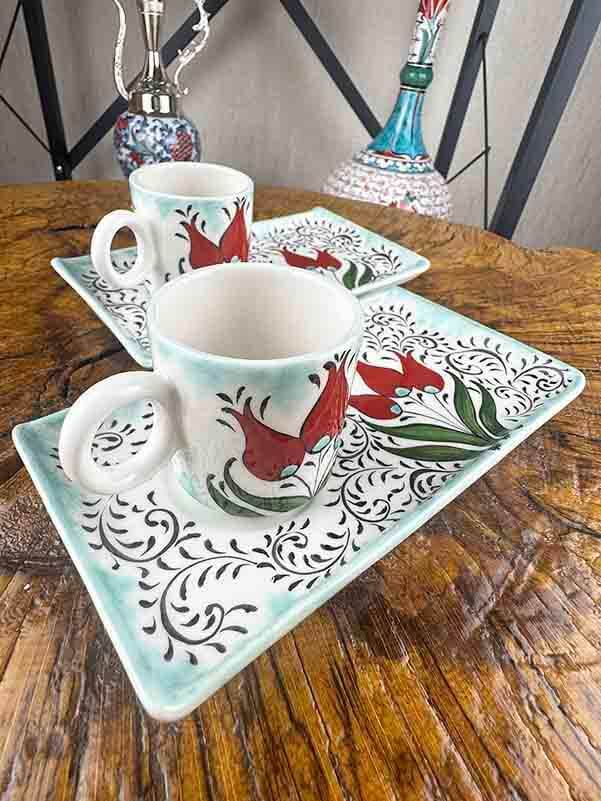 The Triple Red Tulip Composition İznik Tile Coffee Serving Set – Elite Presentation Edition - 2