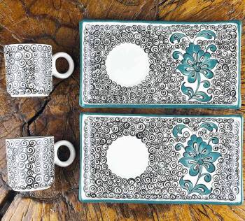 The Turquoise Hatayi & Haliç Patterned Iznik Tile Coffee Serving Set – Minimal & Artistic - Çini Evi