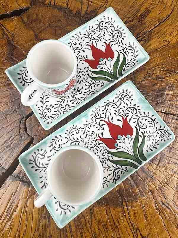 Three Red Tulips Composition Iznik Coffee Presentation Set - Elite Serving Piece - 3