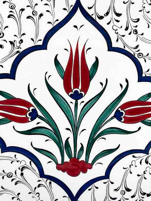 Three Tulip Motif 30 cm Iznik Ceramic Plate - 2