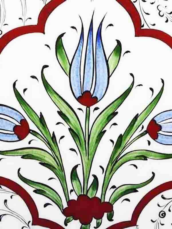 Three Tulips 25 cm Iznik Ceramic Plate - 2