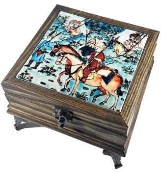 Traditional Inspired Iznik Tile Wooden Box - Çini Evi