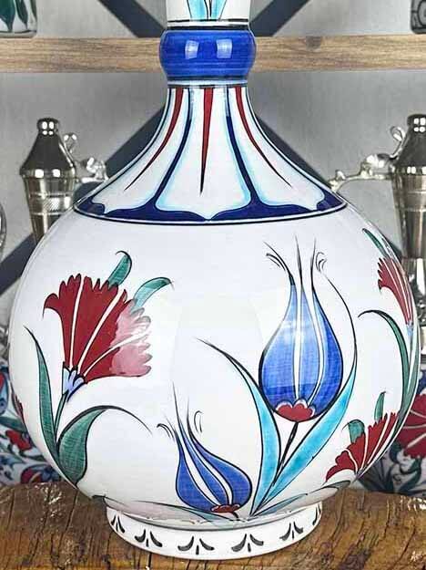 Traditional Tulip and Carnation Iznik Ceramic Vase - 2