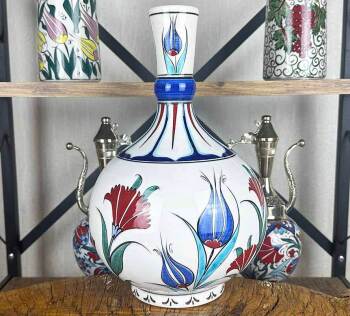 Traditional Tulip and Carnation Iznik Ceramic Vase - 1