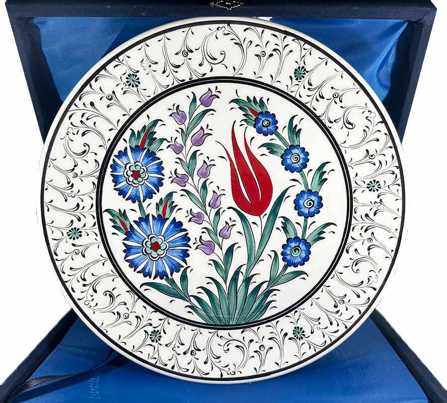 Traditional Tulip Garden Pattern Iznik Plate – Cultural Gift 25 cm - 1