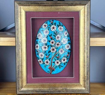 Tree of Knowledge – Academic Appreciation Gift Turquoise Background Tree of Life Patterned Handmade Iznik Tile Panel with Matting - Çini Evi