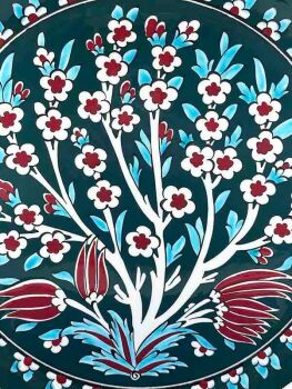Tree of Life Motif Iznik Ceramic Plate on Green Background - Çini Evi (1)