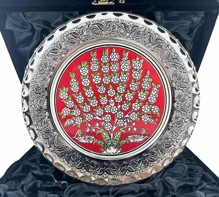 Tree of Life Motif Silver-Plated Ceramic Plate 25 cm - 1