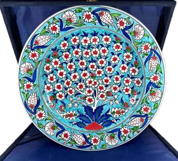 Tree of Life Pattern VIP Iznik Ceramic Plate - Çini Evi