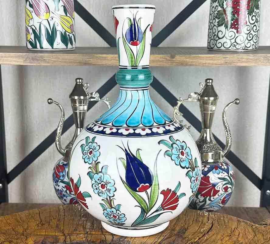 Tulip and Carnation Garden Iznik Ceramic Vase - 1