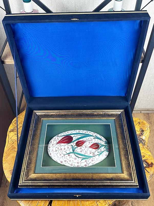 Tulip and Halic Motif Iznik Ceramic Wall Ornament – Gift for Foreign Partner - 3